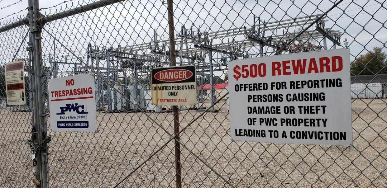 A power station operated by the Fayetteville Public Works Commission is shown on Dec. 7, 2022. A PWC spokesperson said, in light of the recent attacks on substations in Moore County, “We have increased our monitoring, reviewed our security procedures and are working with local law enforcement to protect our system.”