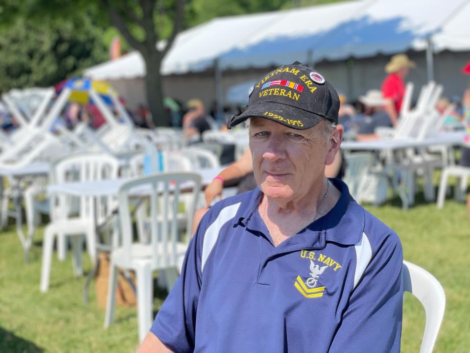 U.S. Navy veteran Bill Kleemann planned to stay at the Milwaukee Air & Water Show all day Saturday. He said he's loved airplanes since he was a child and his ears "perk up" at the sound of the jet's engines.