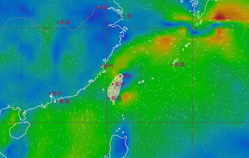 下週一開始南海附近風場轉為偏西南風的環境。（圖／中央氣象局）