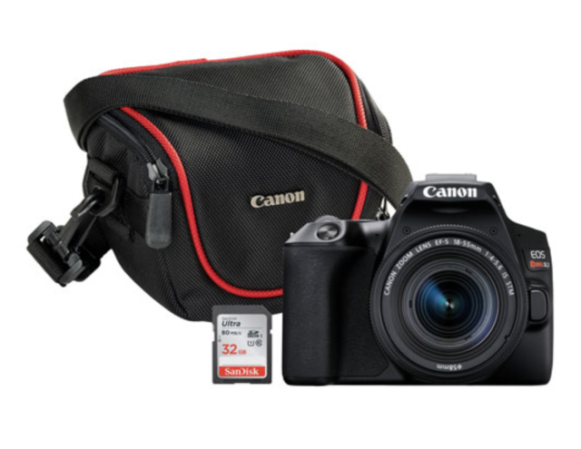Canon EOS Rebel SL3 DSLR Camera with 18-55mm Lens, Camera Bag & 32GB Memory Card (photo via Best Buy Canada)