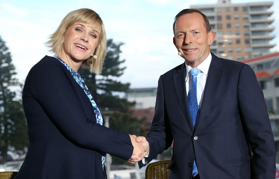 Former prime minister Tony Abbott pictured with Zali Steggall during their election campaigns. Source: AAP/NewsCorp pool