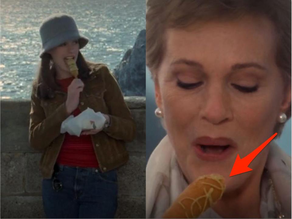 Mia and Clarisse eating a corn dog in "The Princess Diaries."