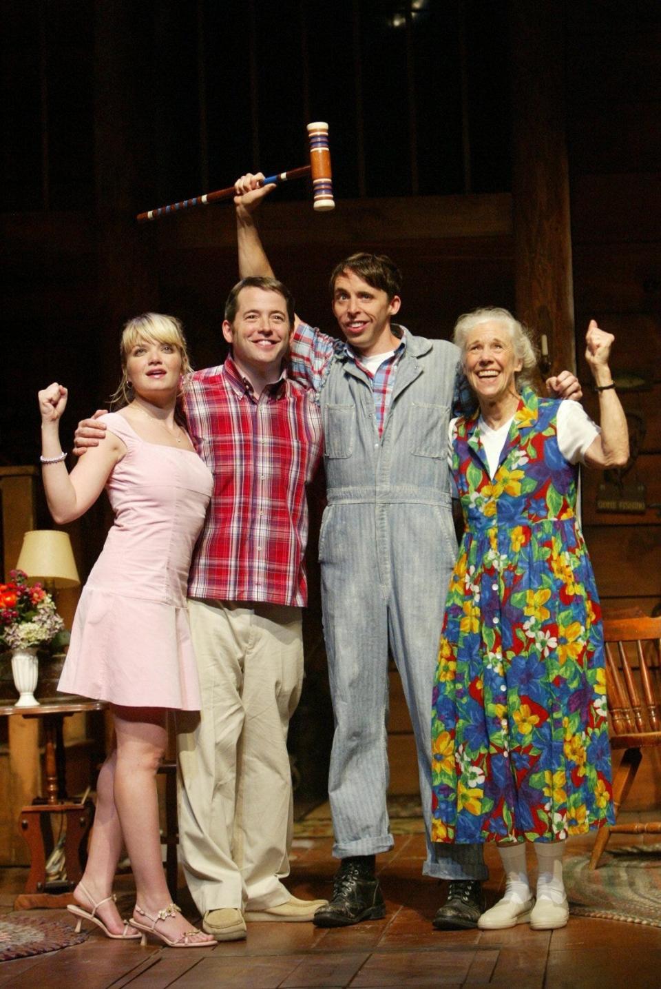 Mary Catherine Garrison, Matthew Broderick, Kevin Cahoon and Frances Sternhagen in a scene from the Roundabout Theatre Company's production of The Foreigner,'' in 2004. Sternhagen, a Tony-winning actor who was familiar to fans of TV's "Cheers," "Sex and the City" and "ER," died Nov. 27 at age 93.
