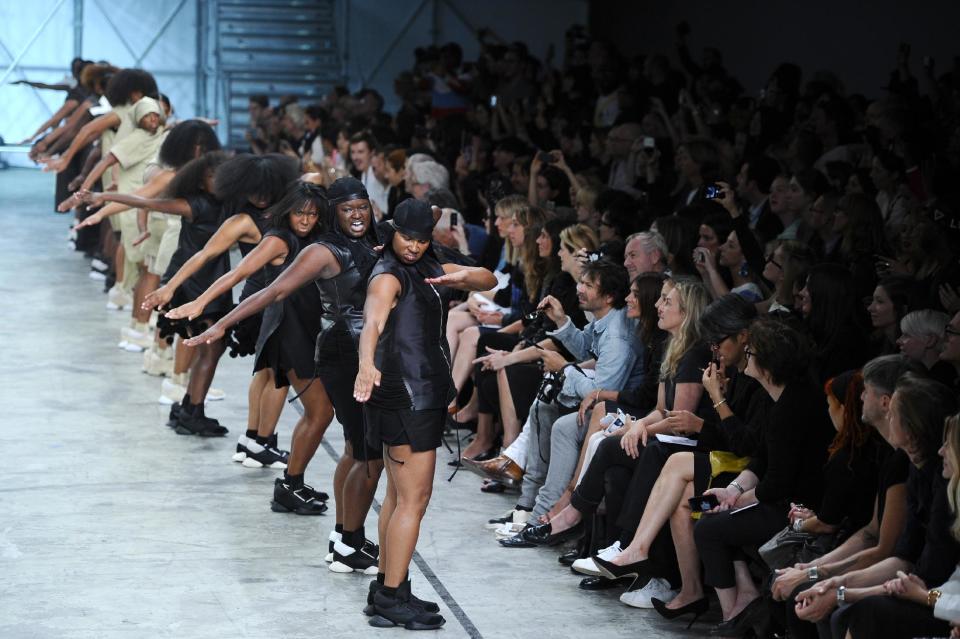 Models present creations as part of fashion designer Rick Owens ready-to-wear Spring/Summer 2014 fashion collection presented in Paris, Thursday, Sept. 26, 2013. (AP Photo/Zacharie Scheurer)