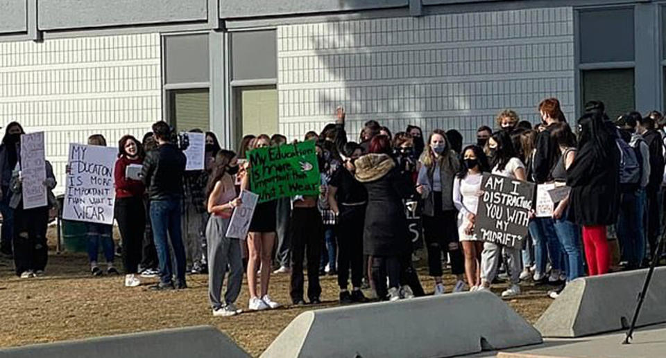 NorKam students students protesting Karis Wilson's being asked to go home because of her outfit
