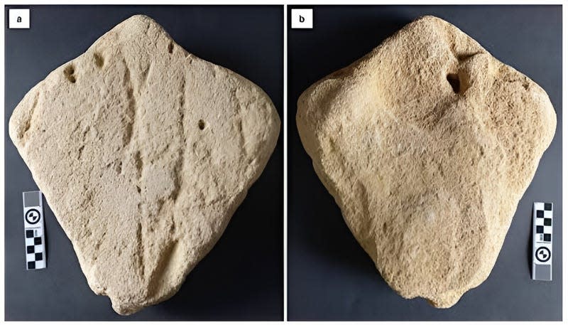 Possible rock art resembling a stingray. - Photo: <a class="link " href="https://rockartresearch.com/index.php/rock/article/view/272/268" rel="nofollow noopener" target="_blank" data-ylk="slk:Helm et al., Rock Art Research 2024;elm:context_link;itc:0;sec:content-canvas">Helm et al., Rock Art Research 2024</a>