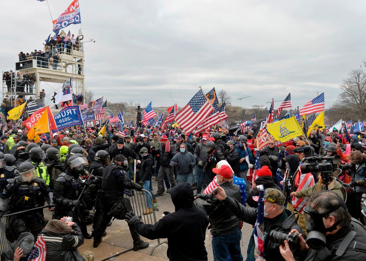 Trump supporters clash with police and security forces as they storm the U.S. Capitol on Jan. 6, 2021. (Photo: JOSEPH PREZIOSO via Getty Images)