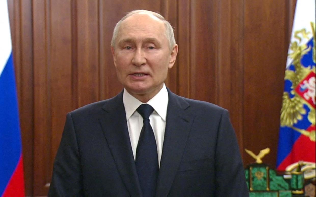 Vladimir Putin gives a televised address in Moscow, Russia, June 26, 2023