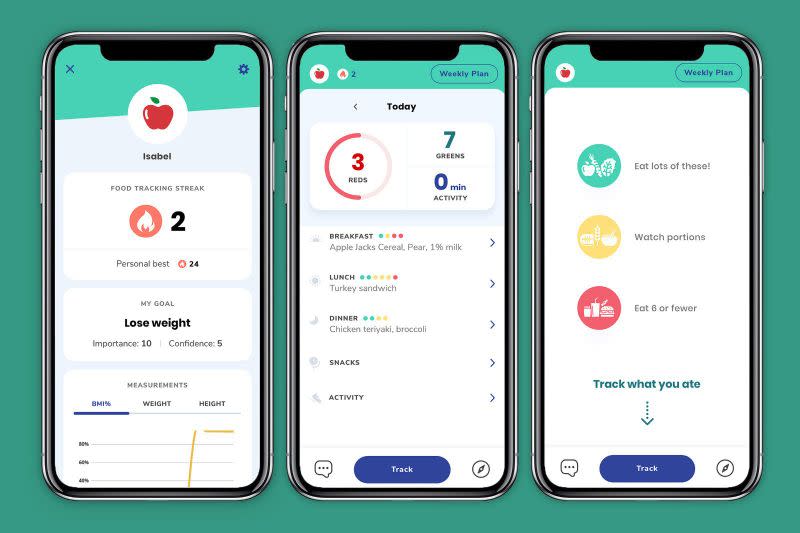 The app uses the Traffic Light System to classify food into three different categories: foods to eat more of (green), foods that require portion control (yellow) and foods to limit or avoid (red). Source: Kurbo / Twitter