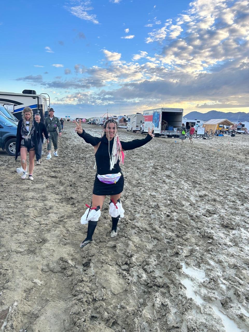 Anneta during storm at Burning Man