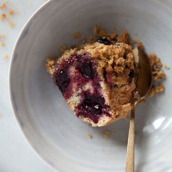 Cherry, Vanilla and Olive Oil Buckle Bundt with Almond Streusel