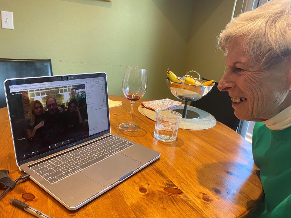 Nancy Farley gets together with her family for a virtual wake on her laptop to mark the death of Mike Farley, her husband of 59 years. Mike Farley, 87, died in a Denver hospital on March 23, 2020, with family not permitted to be at his side. The coronavirus outbreak is changing how we grieve, including the way funerals are handled.