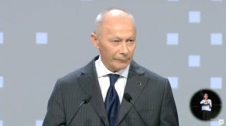 Thierry Bollore, Chief Executive Officer of Renault speaks during French carmaker Renault's shareholders meeting in Paris