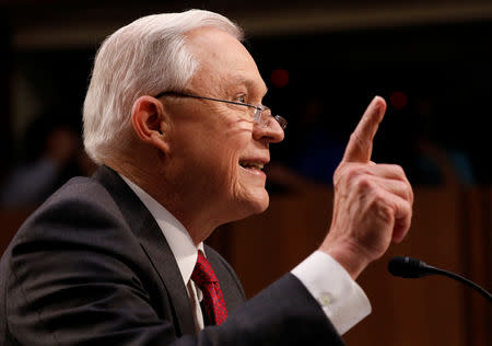 FILE PHOTO: U.S. Attorney General Jeff Sessions testifies before a Senate Intelligence Committee hearing on Capitol Hill in Washington, U.S., June 13, 2017. REUTERS/Aaron P. Bernstein/File photo