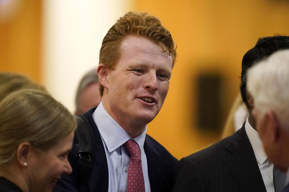 Joe Kennedy III, US Special Envoy for Northern Ireland, arrives for a three-day international conference at Queen's University Belfast to mark the 25th anniversary of the Good Friday Agreement, in Belfast, Northern Ireland, Monday, April 17, 2023. Former U.S. President Bill Clinton and past leaders of the U.K. and Ireland are gathering in Belfast on Monday, 25 years after their charm, clout and determination helped Northern Ireland strike a historic peace accord. (Niall Carson/PA Wire/PA via AP)