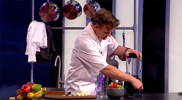 Ramsay questioning why the blender isn't working. Source: The Nightly Show