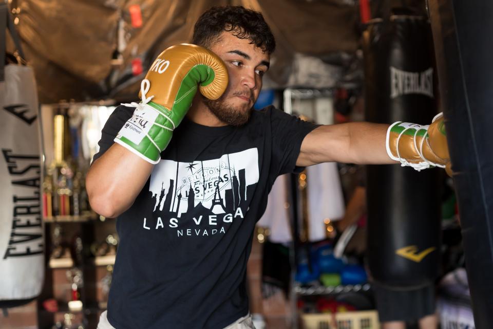 El Paso boxer Cesar Alvarado was prepared for his fight in Albuquerque, including by training in his home gym in Central El Paso, shown here in May.