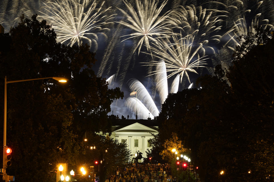 Fireworks light up the sky over Washington after President Donald Trump delivered his acceptance speech at the White House to the 2020 Republican National Convention, Thursday, Aug. 27, 2020. (AP Photo/J. Scott Applewhite)