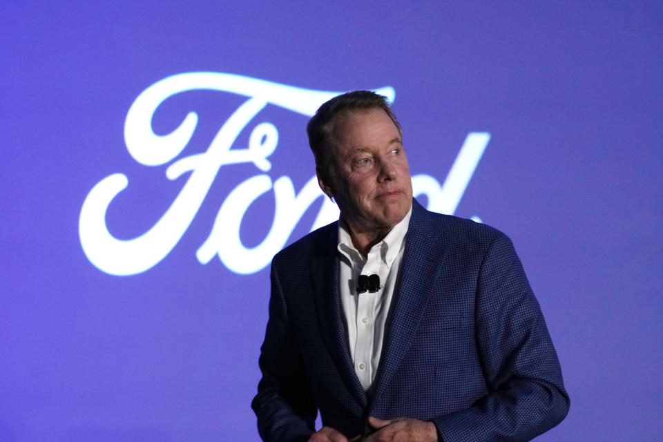 Ford Motor Company Executive Chairman Bill Ford delivers remarks on the future of American manufacturing, Monday, Oct. 16, 2023, in Dearborn, Mich. (AP Photo/Carlos Osorio)