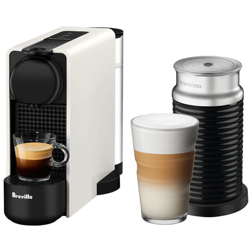 Nespresso Essenza Plus Espresso Machine with Aeroccino Milk Frother. Image via Best Buy.