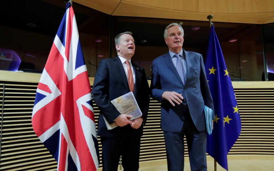 European Union chief Brexit negotiator Michel Barnier and British Prime Minister's Europe adviser David Frost  - Reuters