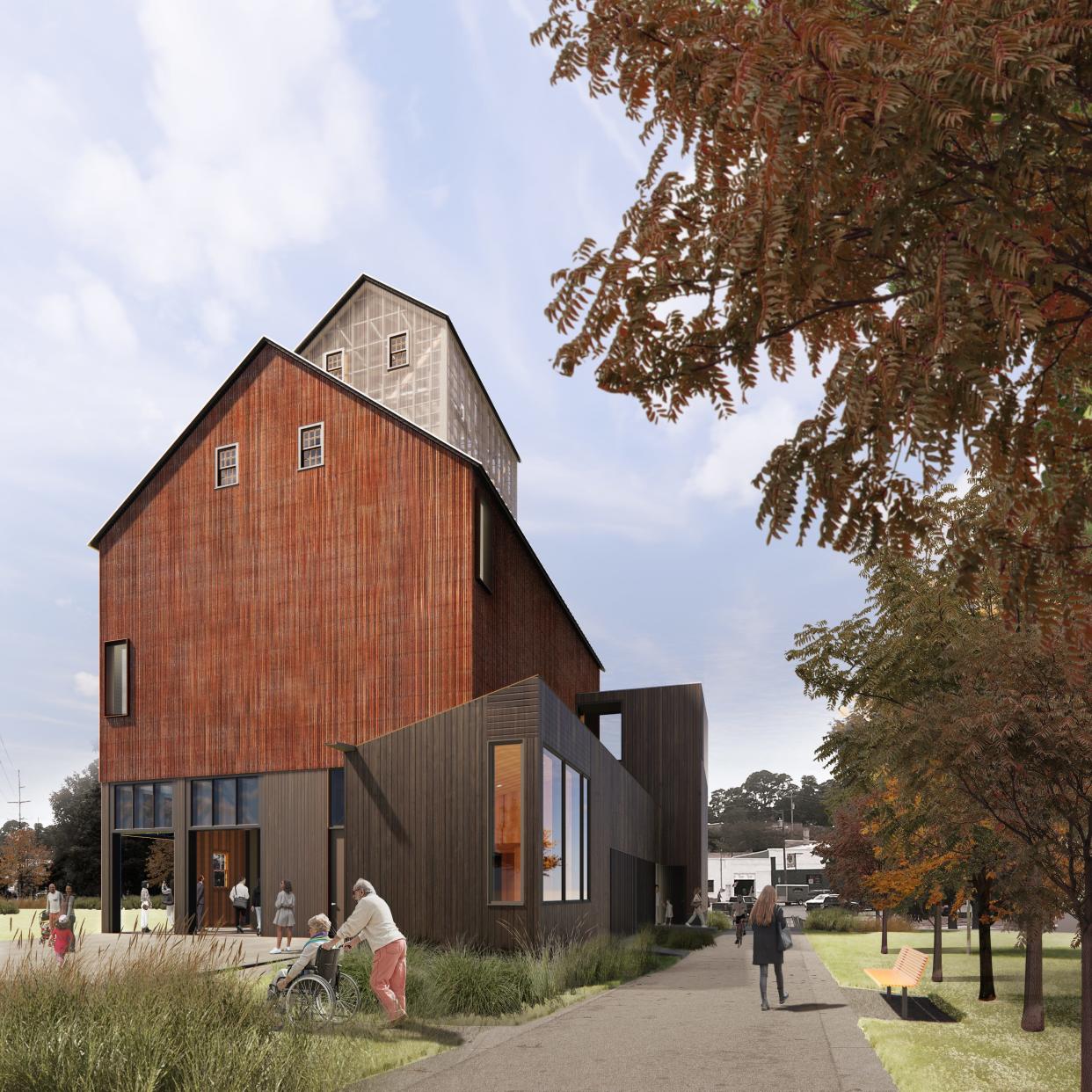 The Door County Granary will include an addition with a catering kitchen and public restrooms. Siding from the Globe Granary, Wisconsin's oldest grain elevator, will be repurposed as part of this restoration effort.