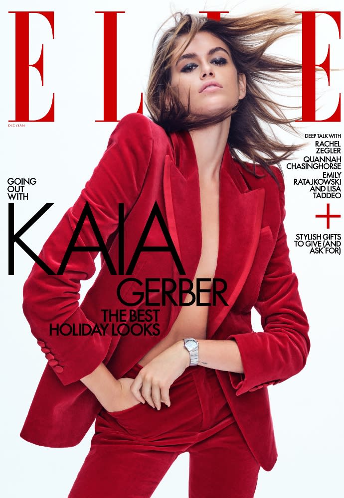 Kaia Gerber on the cover of ELLE’s December 2021/January 2022 issue - Credit: Nathaniel Goldberg.