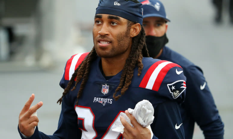 Stephon Gilmore on the sidelines for the Patriots.