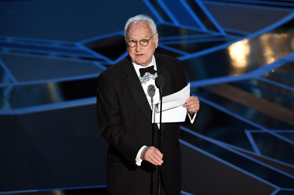 Screenwriter James Ivory accepts Best Adapted Screenplay for 'Call Me by Your Name' onstage during the 90th Annual Academy Awards at the Dolby Theatre at Hollywood & Highland Center on March 4, 2018 in Hollywood.