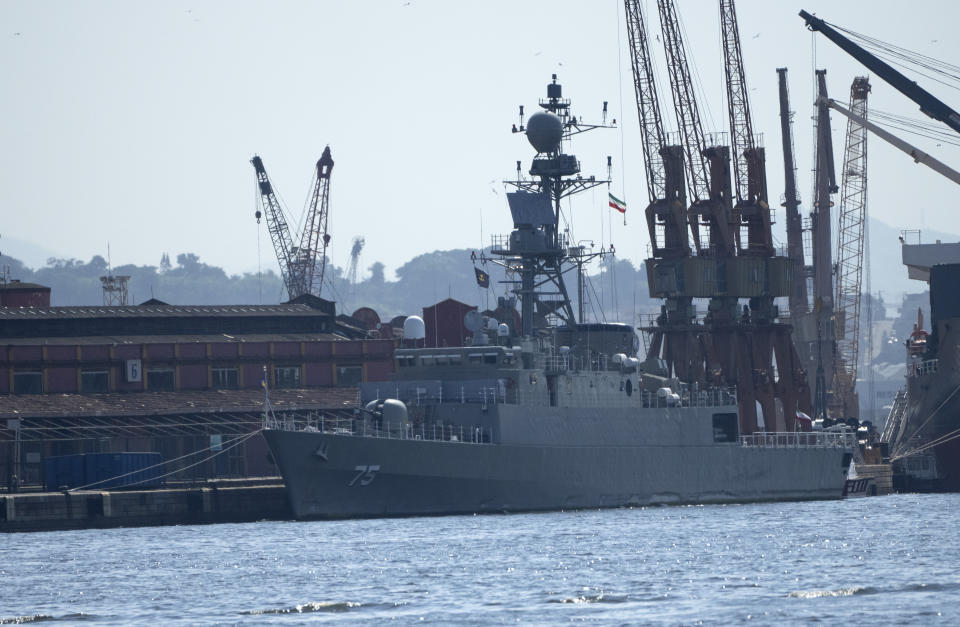 Iran's military ship IRIS Dena is anchored in Rio de Janeiro, Brazil, Thursday, March 2, 2023. (AP Photo/Silvia Izquierdo)