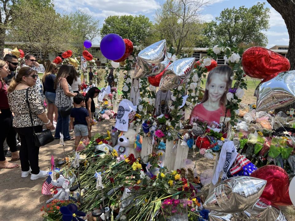 A memorial outside Robb Elementary School in Uvalde, Texas.