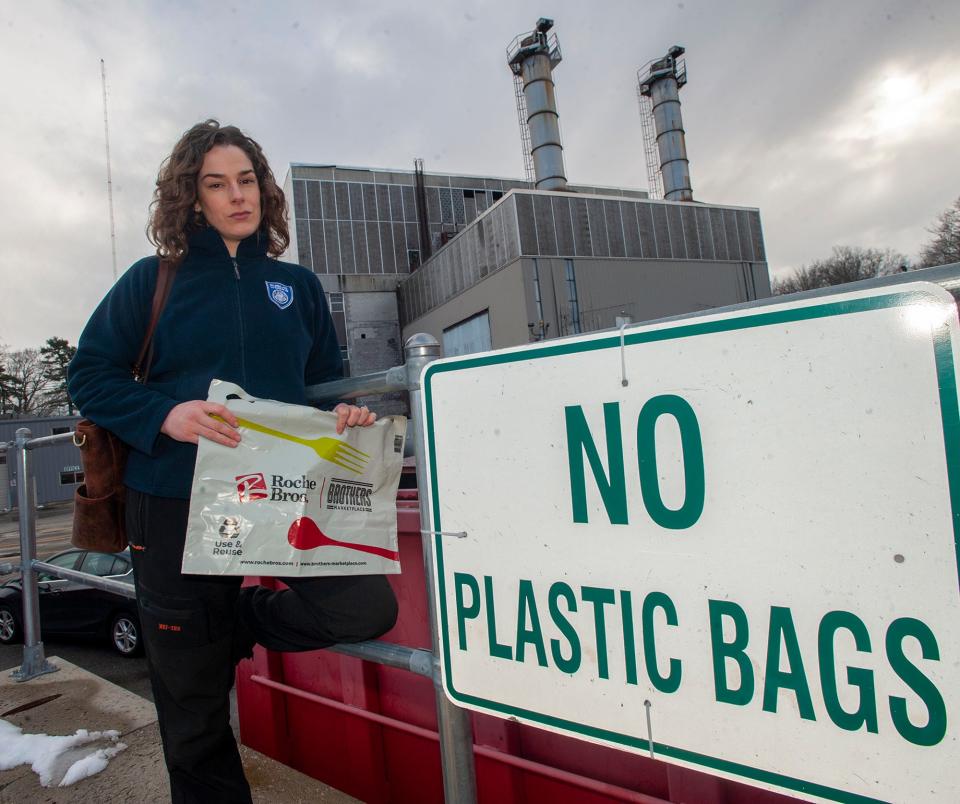 Framingham Recycling Coordinator Eve Carey is warning residents not to include plastic bags with their recyclables when loading bins for curbside pickup. Despite what some bags say, they are not recyclable.