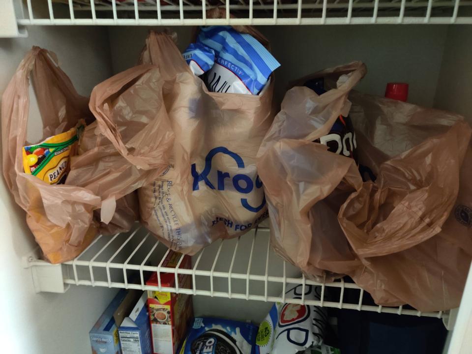 Unpacked groceries in a pantry. Source: Reddit/r/mildlyinfuriating