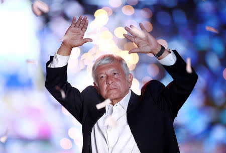 Mexican presidential candidate Andres Manuel Lopez Obrador waves to supporters during his closing campaign rally at the Azteca stadium, in Mexico City, Mexico June 27, 2018. REUTERS/Edgard Garrido