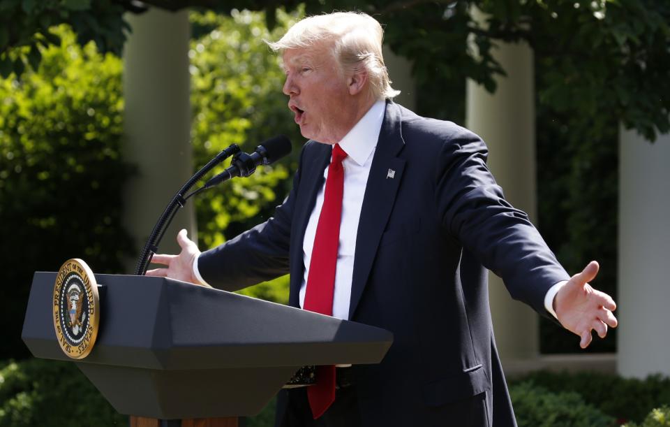 President Donald Trump announces his decision that the United States will withdraw from the Paris Climate Agreement, in the Rose Garden of the White House in Washington, U.S., June 1, 2017. (Photo: Joshua Roberts/Reuters)