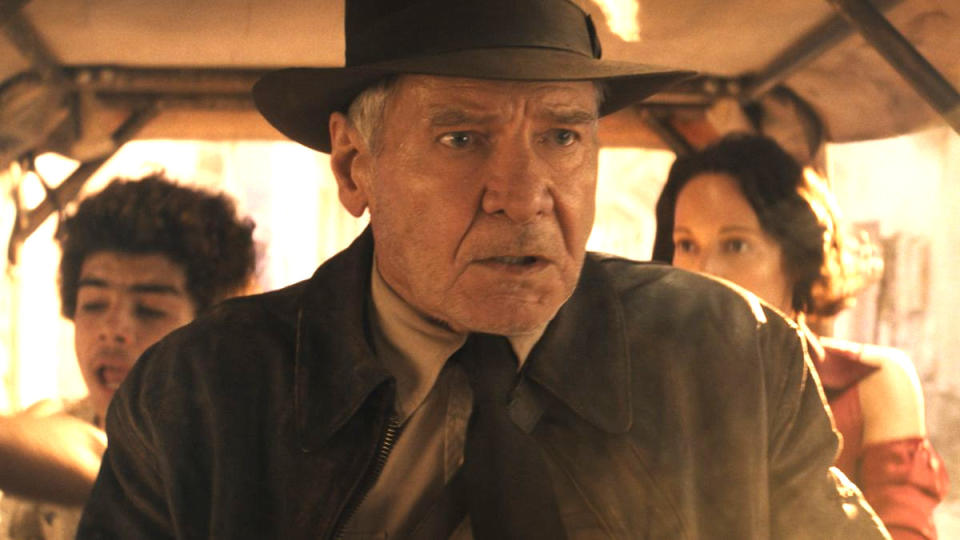 Indiana Jones and the Dial of Destiny is now an Oscar nominee, against all odds. (Disney)