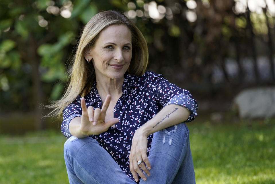 Actress/producer Marlee Matlin poses for a portrait at her home, Wednesday, April 7, 2021, in La Canada Flintridge, Calif. (AP Photo/Chris Pizzello)