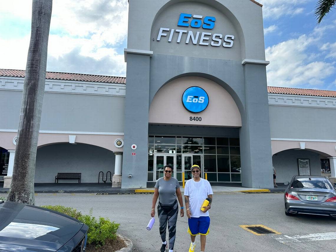 Tina and Alan Miller head back to their car after working out in the new EOS Fitness center at The Palms Town and Country Mall on a Wednesday afternoon, Nov. 1, 2023. The couple live nearby in a Kendall neighborhood and find the strip mall convenient.