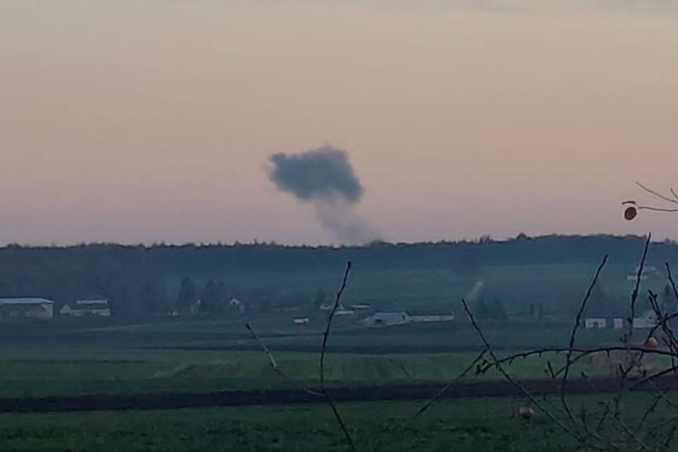 Smoke seen rising into the sky near Poland’s border with Ukraine (VIA REUTERS)