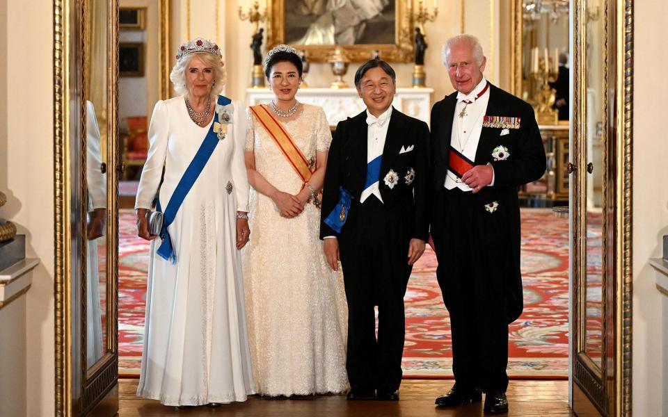 The King and Queen pose with the Emperor and Empress of Japan before this evening's state banquet
