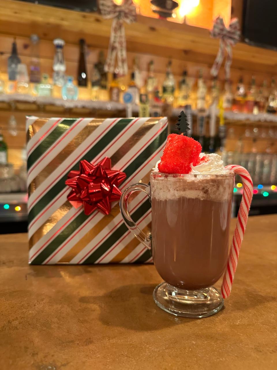 The spiked hot chocolate topped with a vodka-infused, sugar-covered marshmallow at Grain Craft Bar + Kitchen's pop-up Jingle Bar in Wilmington.