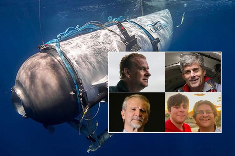 The Titan sub and the five who died: (clockwise from top left: Hamish Harding, Stockton Rush,  Shahzada Dawood and his son Suleman, and Paul-Henri Nargeolet) (ES Composite)