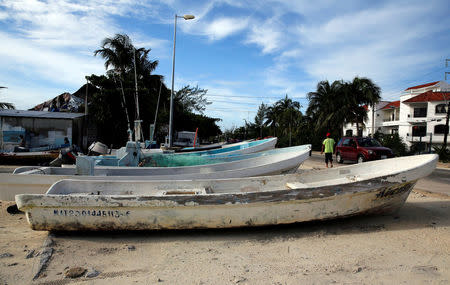 Boats are seen at the beach after Tropical Storm Nate in Cancun, Mexico October 7, 2017. REUTERS/Henry Romero