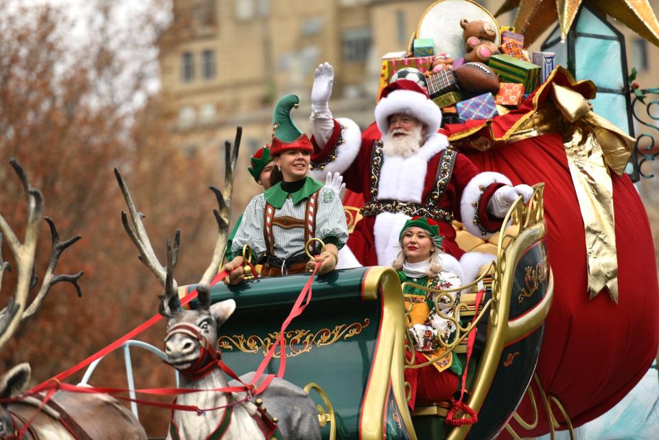 Santa and his elves touched down in N.Y.C. a bit early to spread holiday cheer.