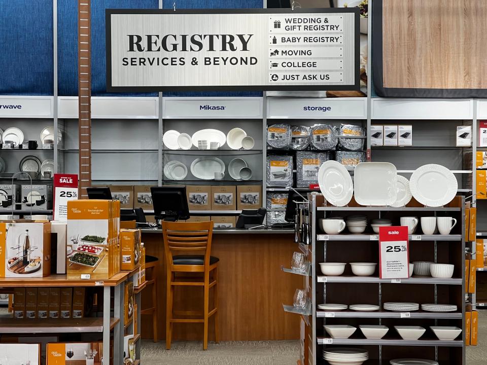 The registry desk at a Bed Bath & Beyond store