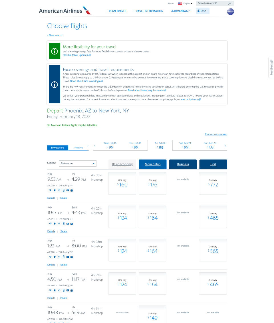 American Airlines cheapest ticket, basic economy, cannot be changed or canceled. "Main cabin'' tickets can be changed without a fee but travelers must pay any fare difference will apply.