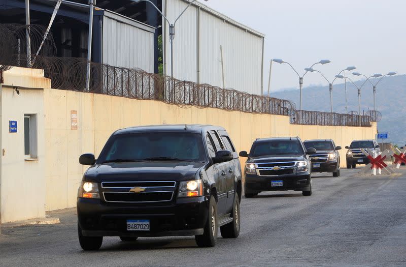 A convoy of vehicles passes from Naqoura ahead of talks between Israel and Lebanon on disputed waters, near the Lebanese-Israeli border