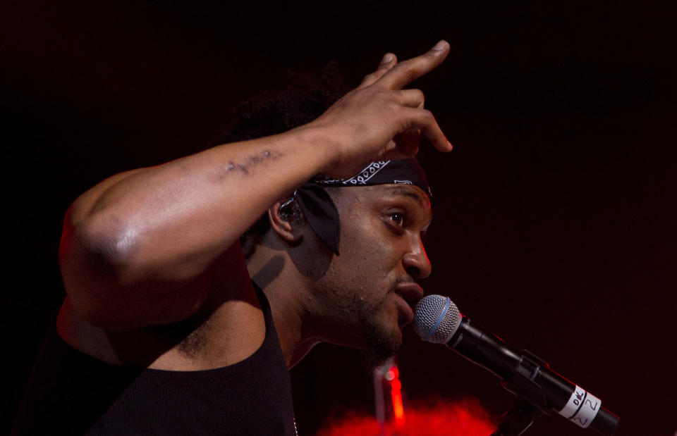 DeAngelo performs during the Bonnaroo Music and Arts Festival in Manchester, Tenn., Sunday, June 10, 2012. (AP Photo/Dave Martin)