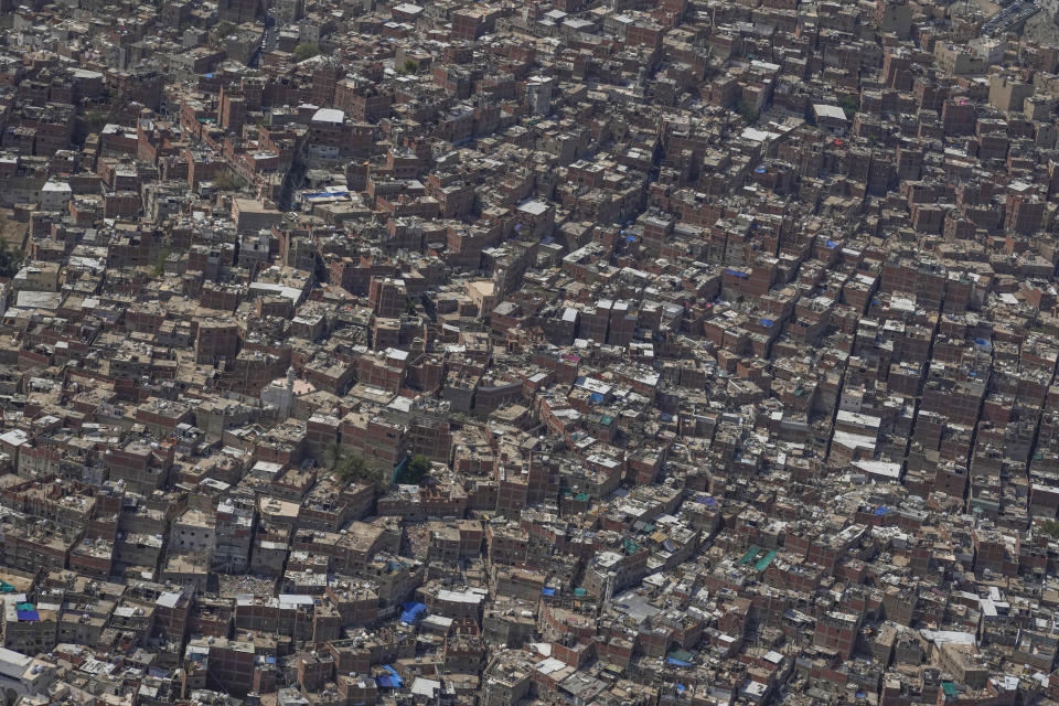 An aerial view of a residential neighborhood in the holy city of Mecca, Saudi Arabia, Monday, June 17, 2024. (AP Photo/Rafiq Maqbool)