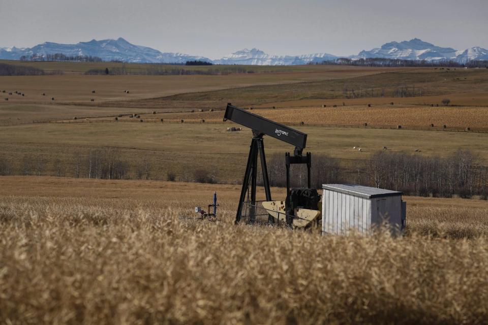 A de-commissioned pumpjack is shown at a well head on an oil and gas installation near Cremona, Alta., in a file photo from 2016.